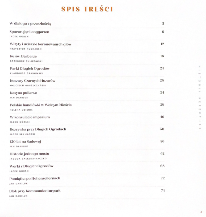 Książka - Przewodnik po Długich Ogrodach. Opowiadacze historii Dolnego Miasta w Gdańsku. Spis treści